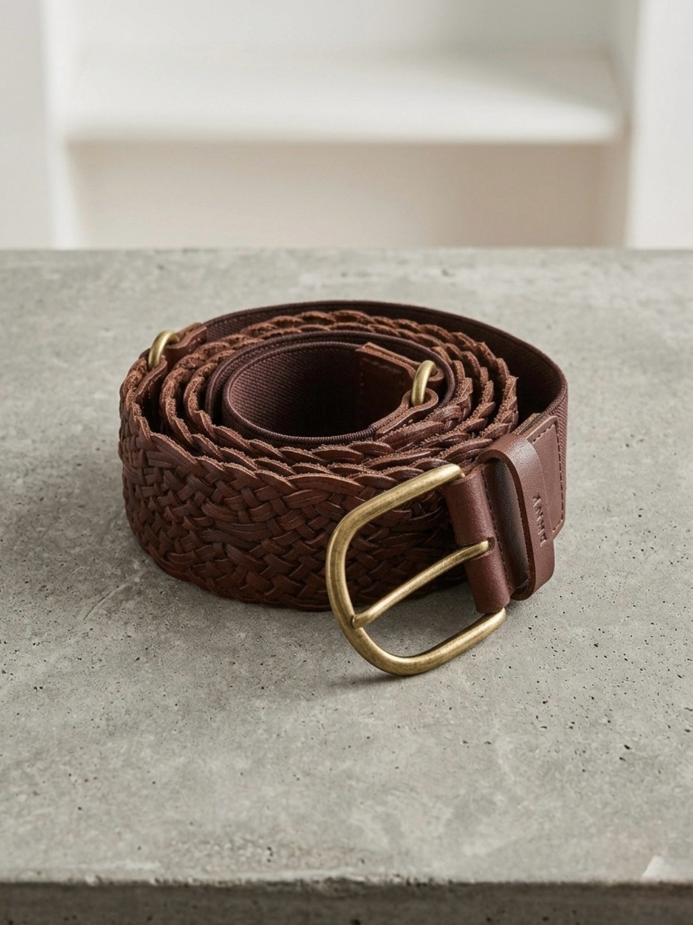 DKNY Vintage Size Medium Brown Woven Leather Cinch Belt Brass Buckle Fall Chic